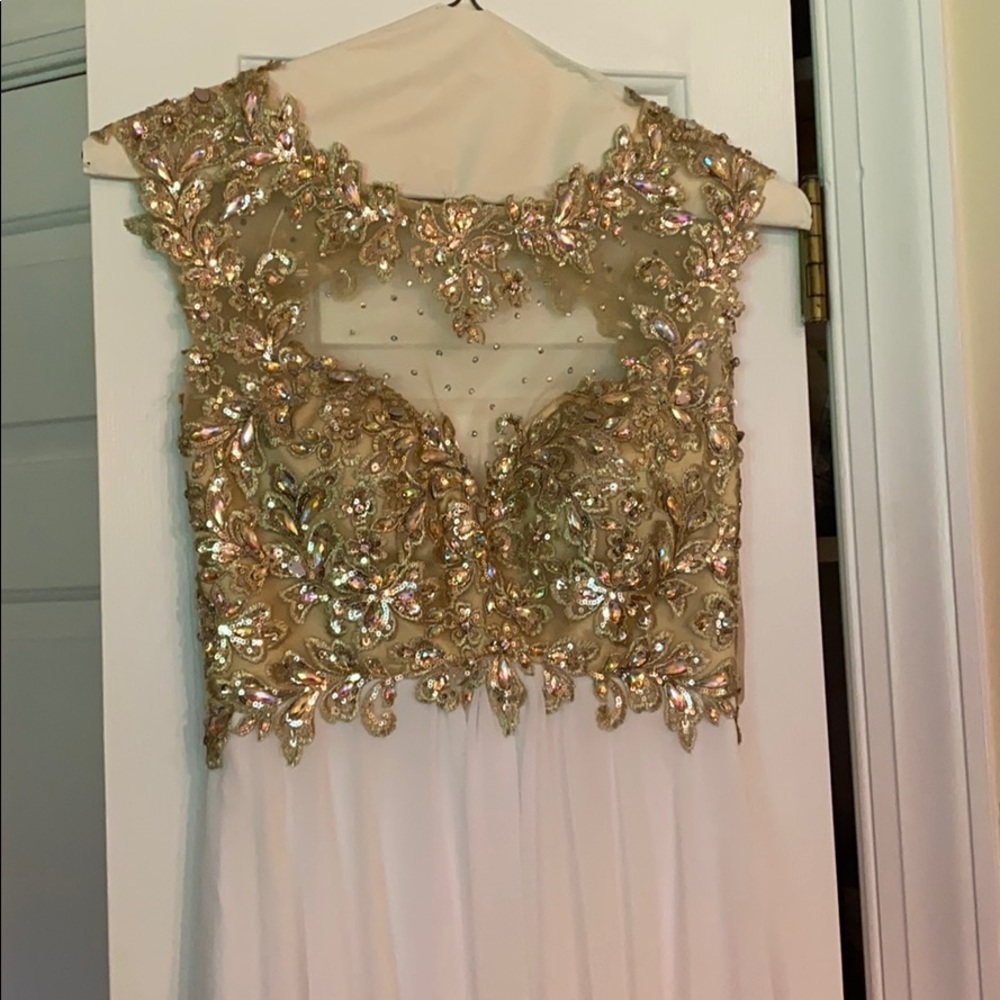 Night Moves White &Gold Prom/Formal Gown Open Back